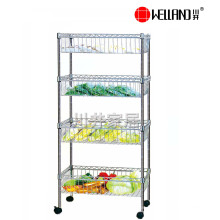 Multi-Función Cromo Alambre Trolley cesta cesta de la cocina con ruedas de nylon